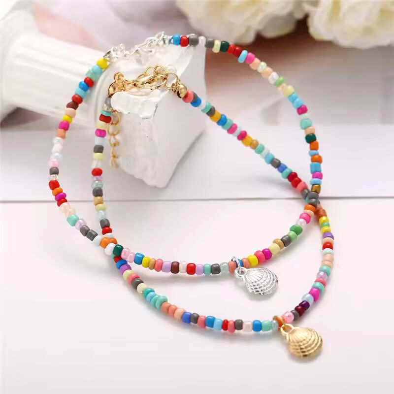 Modyle Bohemian Colorful Beads Shell Anklets for Women Summer Ocean Beach Ankle Bracelet Foot Leg Jewelry